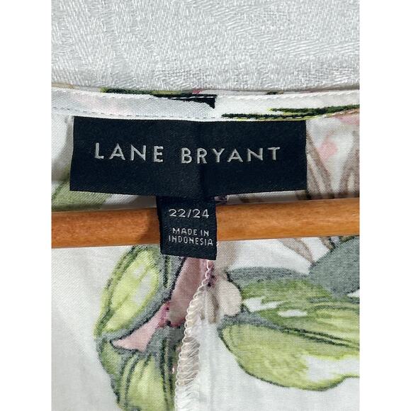 Lane Bryant Top 22 24 Pink Green Floral Peplum Balloon Sleeve Flowy Babydoll - Picture 6 of 10